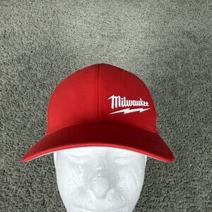 Milwaukee Tools Baseball Hat Cap Fitted Mens S/M Red Flexfit Workwear Tools Logo